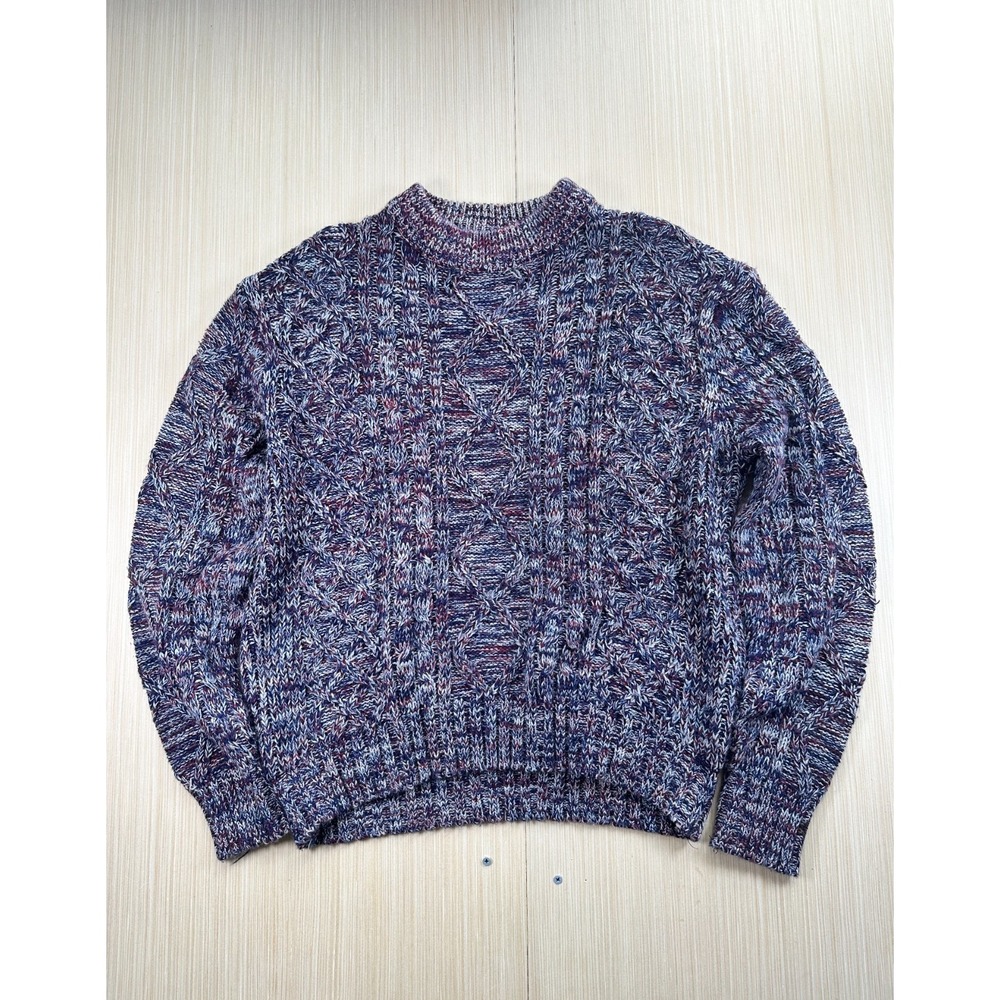Runner Up Sweater Mens Large‎ Purple Acrylic Chunky Cable Knit Ribbed Mock Neck